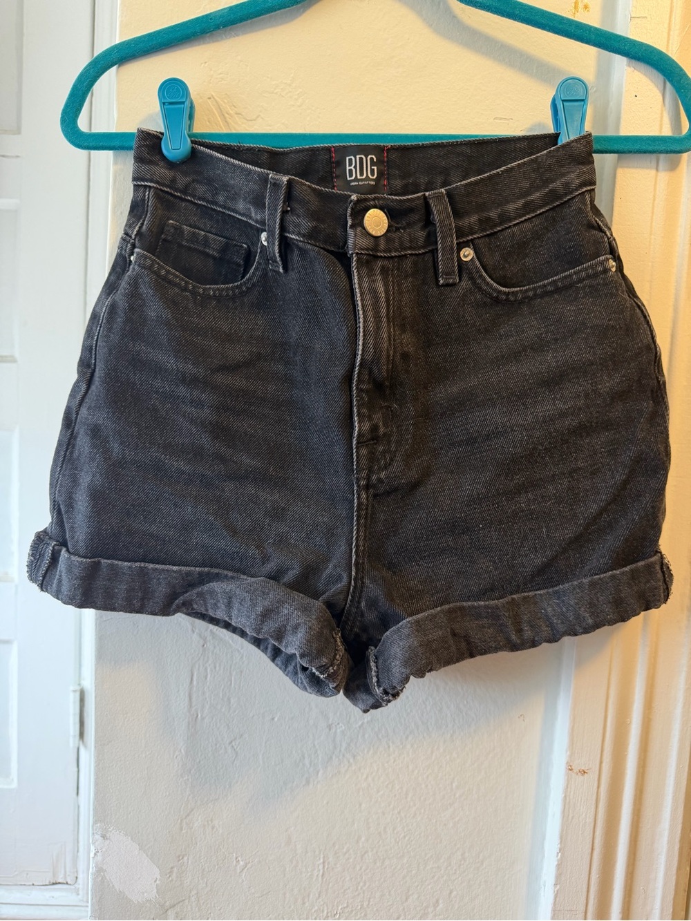 BDG Black Denim High-Waist Rolled Cuff Denim Shorts SZ 24